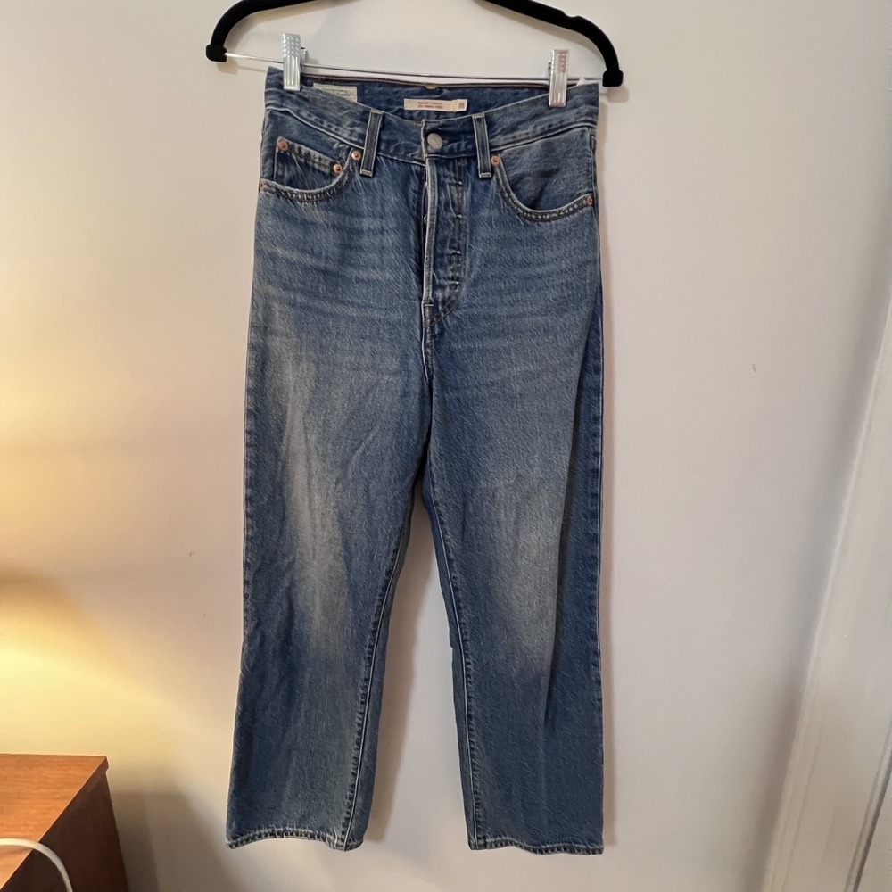 Levi's Ribcage Straight Jeans Women's Size 25 Blue Denim High Rise Button Fly